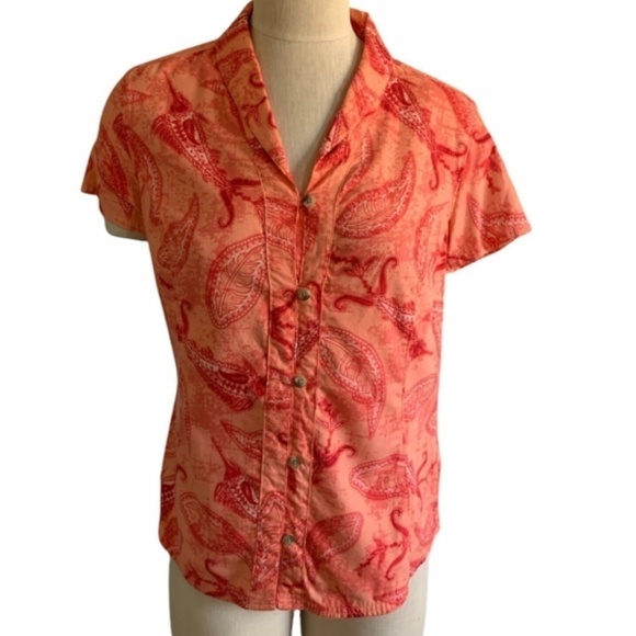 Columbia PFG Women Pink & Orange Short Sleeve Sz M Button Up Outdoor Shirt #232D - Picture 2 of 7